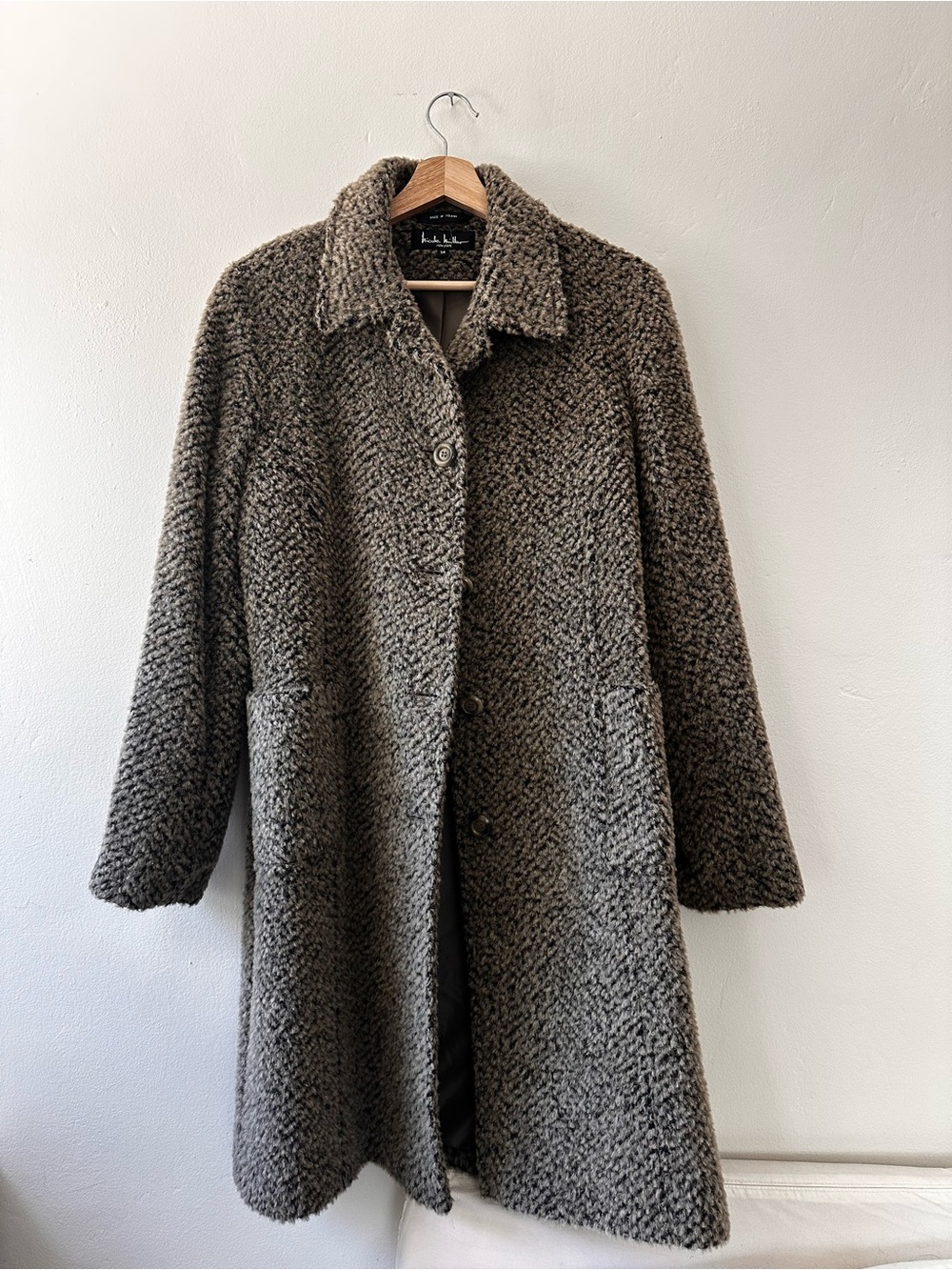 Nicole Miller Teddy Button-Front Coat in Taupe